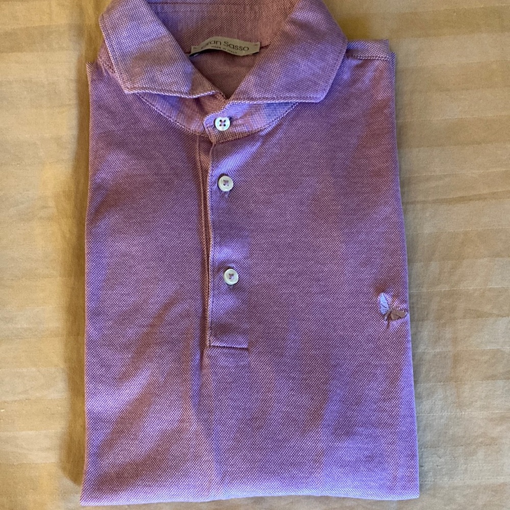 Gran Sasso Mens Short Sleeve Polo Shirt in Lavender Cotton Pique. Size Medium.